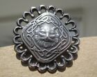 Vintage Antique French  persian Cat ribbon Swirl  Scallop Rim White Metal Button