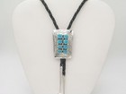 Navajo Turquoise Sterling Silver Bolo Tie Rectangular 8 Stone Cluster Signed S