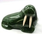 Polished Nephrite Jade Walrus Hand Carved Stone Figurine 2 