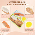 4 Piece Baby Hair Brush And Comb Set For Newborns  Wooden Baby Brush With Soft N