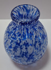 Vintage Hand-blown Art Glass Vase Cobalt Blue   White Mottled Splatter Pattern