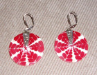 Vintage Lee Sands Pepermint Style Mother Of Pearl  Disc Earrings Dangle 