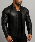 Men s Black Genuine Sheep Leather Jacket Slim Fit Cafe Racer Biker Style Coat