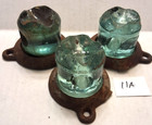 Old Original Aqua Glass Lightning Rod Weathervane Insulators W  Brackets X3  11a