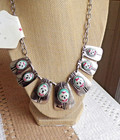 Hand Painted Seven Maltese Turquoise Silver Tone Necklace   Silver Tone Chain
