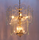 Vintage Glass Chandelier 20 Panel Glass Brass Hollywood Regency Light Fixture