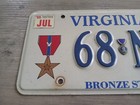 Vanity License Plate Virginia Va   68 Nam  Vietnam War Veteran Purple Heart Star