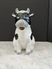 Vtg Black White Gray Porcelain Cow Pitcher Creamer Henrikson Japan 8 In