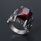 Rocker Biker Gothic Titanium Royal Floral Red Gemstone Stainless Steel Ring