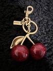 Coach Cherry Key Chain Bag Charm Gold Tone Red Metal Logo Clip   Key Ring