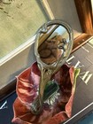 Antique French Art Nouveau Brass Hand Vanity Mirror Woman Figure Floral