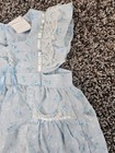 Vtg Mayfair Baby Girls Sz 0-3m Apron Style Dress Light Blue Floral Ruffled