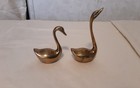 2 Vintage Brass Swans Pair Small Figurines