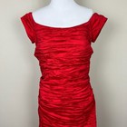 Alex Evenings Gown Dress 12 Red Taffeta Off The Shoulder Formal Cocktail Sheath