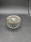 Vtg  Vanity Glass Dresser Jar W  Silverplate Mirrored Lid