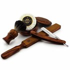 Wood Handle Straight Shaving Razor Brush Leather Strop Wooden Mug Soap Bowl Set