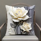Elegant White Rose Linen Throw Pillow Covers  18x18 Decorative Cushion Case