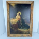 Vintage Jesus Praying Garden Gethsemane Framed Christian Art Print 20x14 Large