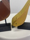 Two Carved Folk Art Style Wooden Bird Figurine On Stands Decor