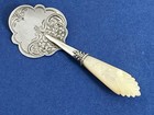 Unusual Antique Victorian Solid Silver Carved Mother Of Pearl Caddy Spoon 1896