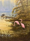 Florida Highwaymen Tourist Style   Oil On Board Painting Flamingos On Swanee