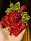 5  Luxurious Red Rose Flower Leaf Crystal Woman s Brooch Pin Rhinestone Corsage