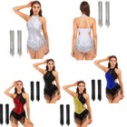 Us Women Leotards Jazz Outfits Fringed Costumes Rhythm Bodysuit With Long Gloves