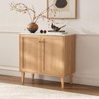 Set Of 2 Storage Cabinet Sideboard Buffet Faux Marble Top Adjustable Shelves Oak