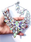 Ab Iridescent Rhinestone Necklace Earring Set Bridesmaid Glass Crystals