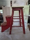 Antique Wooden Library Pull Out Stairs Step Stool Seat Chair Farmhouse Fold Out 