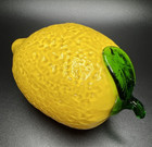 Vintage Murano Style Yellow Glass Lemon Green Leaf Retro Faux Fruit