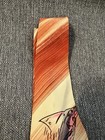 Vintage Tie Hand Painted Art Deco Brush Strokes Orange Fish Nautical Rockabilly