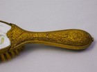 Antique Gold Tone Repousse Hair Brush Hand Painted Porcelain Back Pink Roses