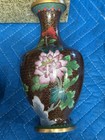 Vintage Pair Chinese Flower With Bird Cloisonn   Vases 8    Tall Brass And Enamel