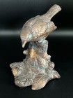 Vintage Heavy Brass Bird On Perch With Natural Patina Beautiful  