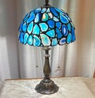 Tiffany Style Table Lamp Blue Stained Glass Agate Vintage Bedside Light New
