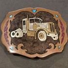 Truck Belt Buckle Trucker Big Rig Turquoise 925 Copper Brass Artisan Inlay Heavy