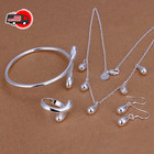 925 Sterling Silver Necklace Bangle Drop Earrings Ring Set Wedding Party Jewelry