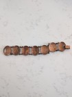 Vintage Copper Enamel Bracelet Turquoise Blue Disc Panel Mid Century Modern