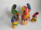Five Vintage Carved Balsa Wood Parrot Bird Figurines
