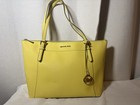 Michael Kors Ciara L Tote Yellow Sunshine Saffiano Leather Zip Top Large Bag Euc