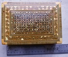 Vintage Wood Shell Inlay Trinket Box Hinged Mother Of Pearl Marquetry 6 5 X5 Ins