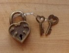 Ornate Heart Lock  Solid Brass With Antique Finish And Two Keys