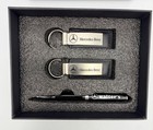Walter s Mercedes-benz - Pen With Two  2  Leather   Stainless Key Chains Gf Set