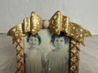 Vintage Wendy Reed 22k Gold Plated Enamel Bow Picture Frame Swarovski Crystal 