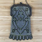 Antique 1920s Art Deco Silver Ornate Green Gray Enamel Chain Mail Mesh Purse
