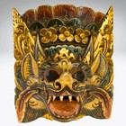 Balinese Barong Lion Mask  Hand Carved Polychrome Wood Wall Decor