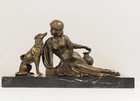 Bronze Sculpture Statue Woman Marble Deco Borzoi Dog Art Decor Lady Rare Orient