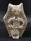 19th C Indonesian Stone Carved Defense Warrior Holding Sword Art Figurine Statue
