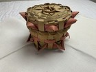 Vintage Antique Basket  Oak Splint  With Curls   Handle  Beige   Pink